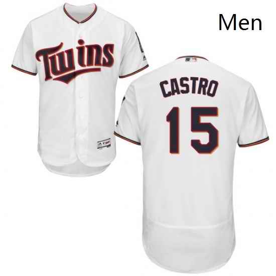 Mens Majestic Minnesota Twins 15 Jason Castro White Home Flex Base Authentic Collection MLB Jersey